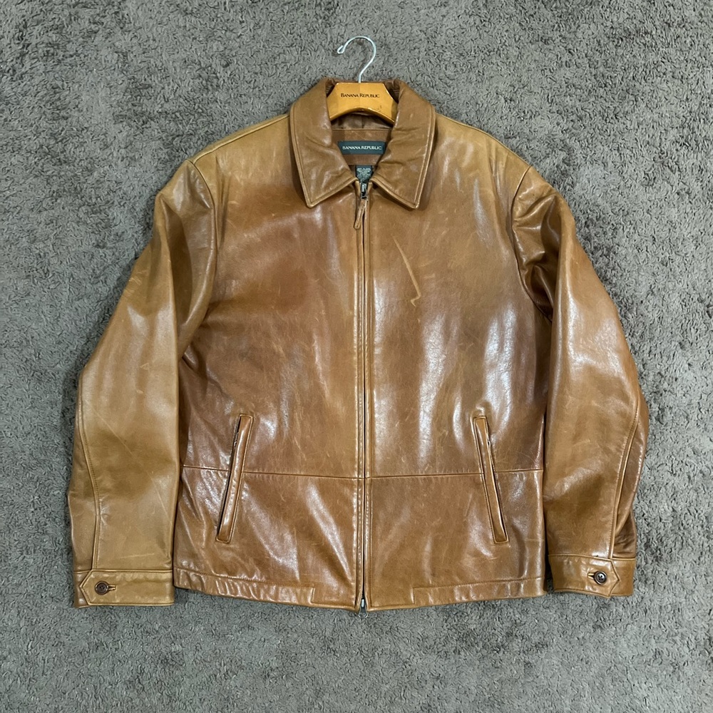 BANANA REPUBLIC Men’s Tan-Brown Genuine LEATHER JACKET SIZE M